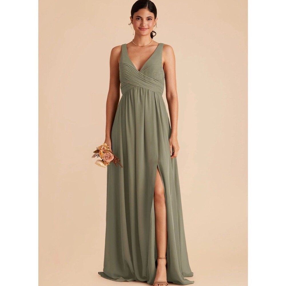 Birdy Grey Sage Green V-Neck Maxi Dress with High Slit